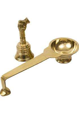 Spillbox Traditional Puja Karpoor Aarti Dhoop Combo Of Nandi Bell- Lb Set Brass (2 Pieces Gold)