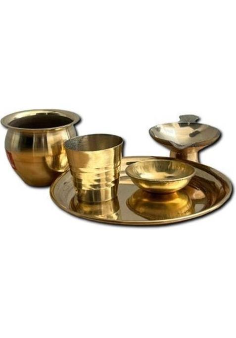 Mangalam International Puja Plate Set Brass (1 Pieces, Gold)