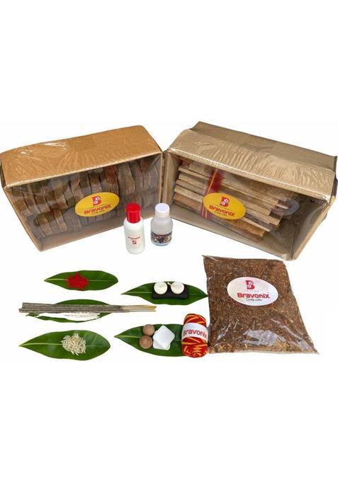 Bravonix Havan Samagri Super Combo Pack With Aam Lakdi Samagri Desi Cow Dung Cake/ Uppale Gangajal Gomutra Camphor Supari (Betel Nut) Roli Moli Dhoop Agarbatti Deep Batti Vatt And Chawal. (1.8 Kg)