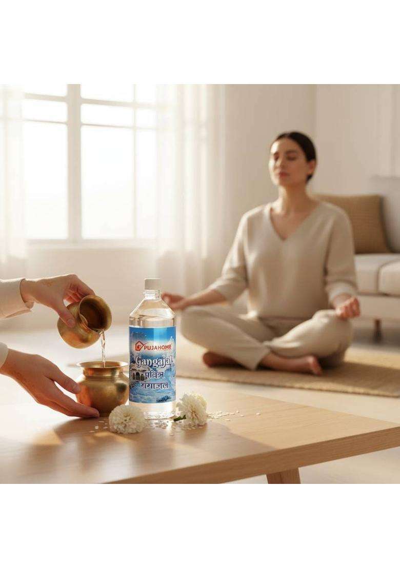 Pujahome Gangajal For Puja Sourced From Rishikesh - Original Ganga Jal 1000 Ml X 1 Bottle (1 L) - Indya