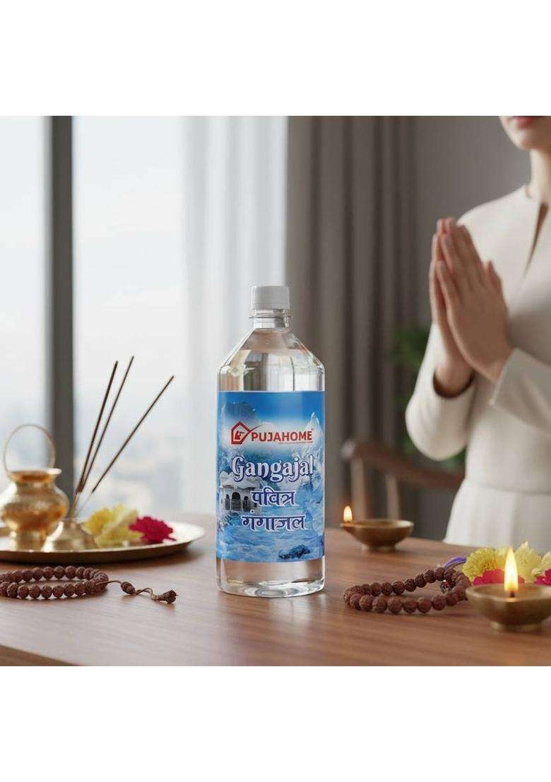 Pujahome Gangajal For Puja Sourced From Rishikesh - Original Ganga Jal 1000 Ml X 1 Bottle (1 L) - Indya