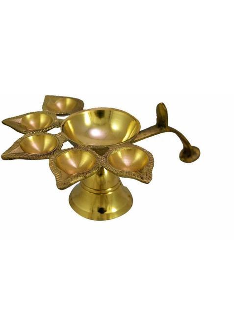 Crafting Bear Panchmukhi Arti Diya/Pancha Deepak Diya Brass Metal For Religious Table (Height: 2.25 Inch)