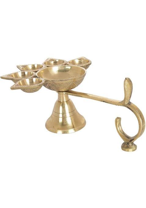 Navyaksh 1 X Brass Panch Aarti Pooja 5 Face Oil Lotus Jyoti/Diya Stand Table Diya (Height: 2.3 Inch)
