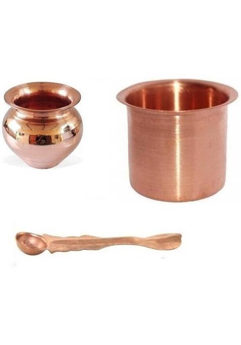 Pikvy Copper Kalash/Gadvi With Panchpatra & Achmani (3Pc) Kalash (Brown)