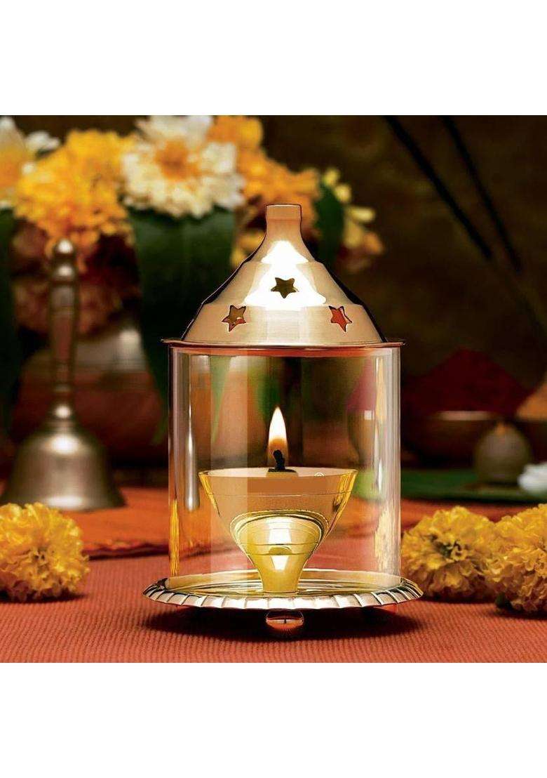 Navyaksh 1 Brass Akhand Diya Table (Height 4.4 Inch) - Indya