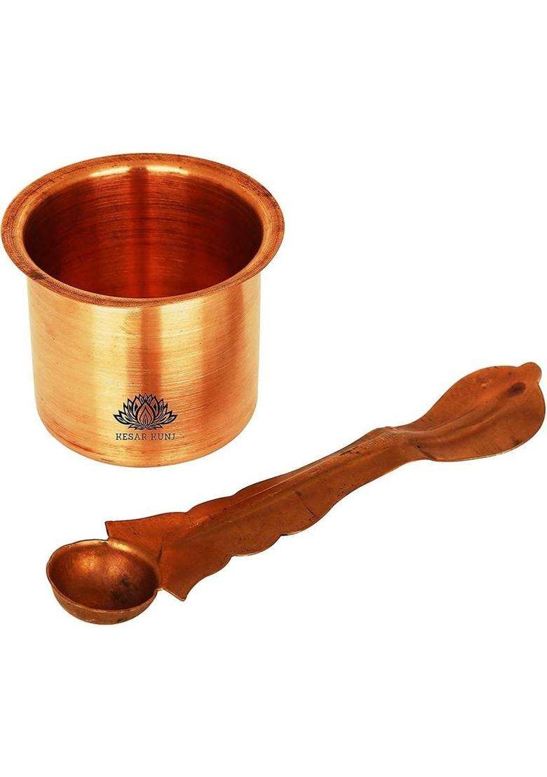 Navyaksh Copper Kalash Pooja Article With Panch Patra And Spoon (Brown) - Indya