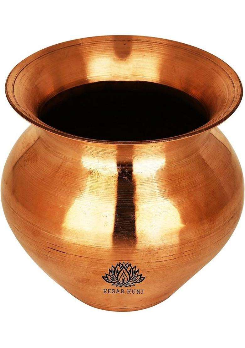 Navyaksh Copper Kalash Pooja Article With Panch Patra And Spoon (Brown) - Indya
