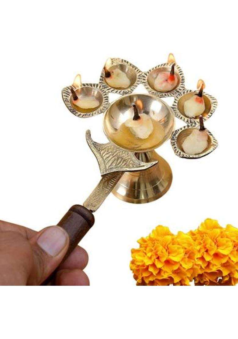 Daridra Bhanjan Panch Diya Aarti Diya Brass Table Panchmukhi Deepak Table (Height 3 Inch) - Indya