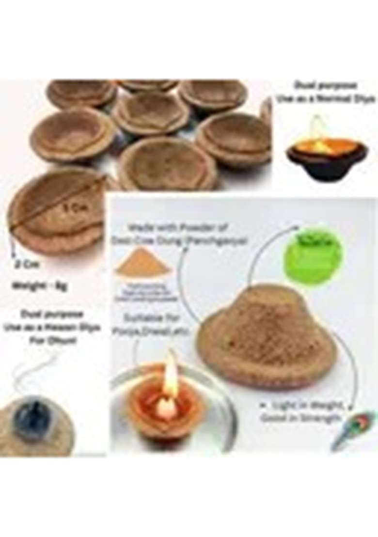Gaukosh Panchgavya Diya/Deepak Made Of 5 Natural Elements (Pack 20 Pcs) Cow Dung Table Diya (Height 0.787 Inch) - Indya