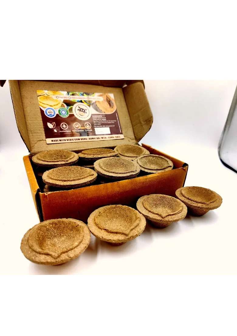Gaukosh Panchgavya Diya/Deepak Made Of 5 Natural Elements (Pack 20 Pcs) Cow Dung Table Diya (Height 0.787 Inch) - Indya
