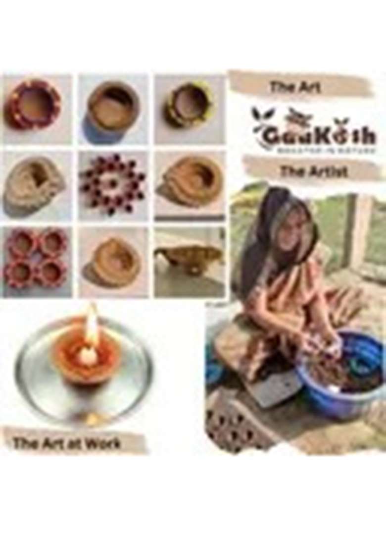 Gaukosh Panchgavya Diya/Deepak Made Of 5 Natural Elements (Pack 20 Pcs) Cow Dung Table Diya (Height 0.787 Inch) - Indya