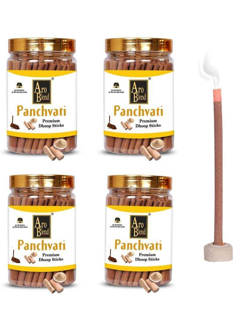 Aroblend Premium Panchvati Dry Dhoop Stick 100Gram 4 Jar Fragrance No Bamboo Charcoal (400 G Set Of 1) - Indya