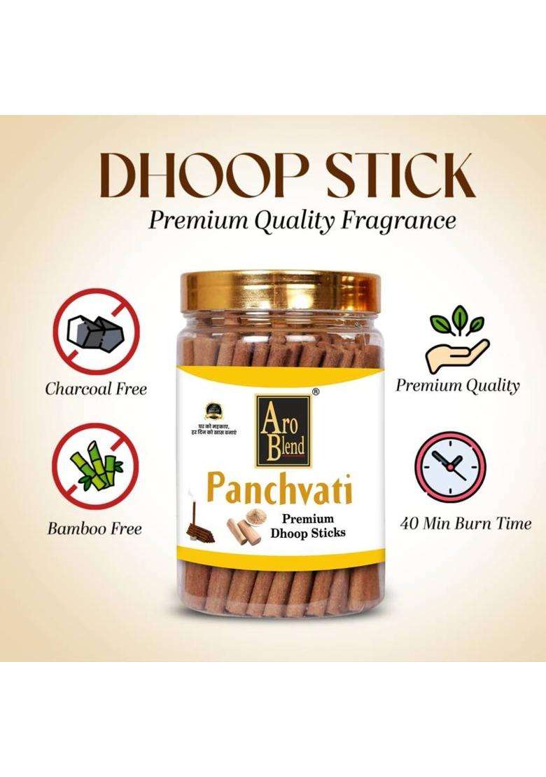 Aroblend Premium Panchvati Dry Dhoop Stick 100Gram 4 Jar Fragrance No Bamboo Charcoal (400 G Set Of 1) - Indya