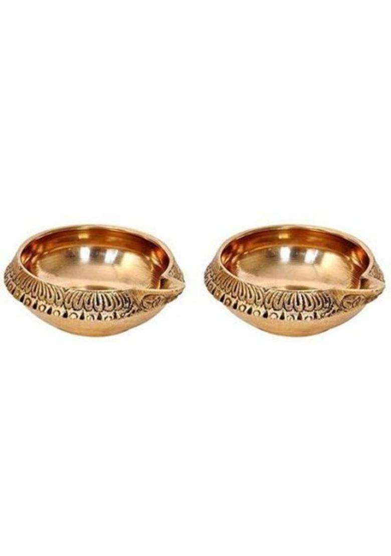 Navyaksh Brass Kuber Diya For Diwali Deepak Oil Lamp Mandir And Gift (Pack Of 2) Table (Height 1 Inch) - Indya