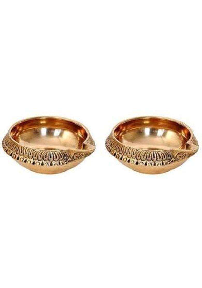 Navyaksh Brass Kuber Diya For Diwali Deepak Oil Lamp Mandir And Gift (Pack Of 2) Table (Height 1 Inch) - Indya