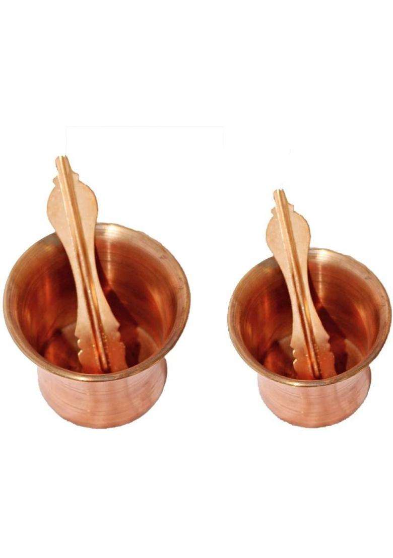 Navyaksh Pure Copper Panchapatra Set Size-1 & Size 2 Kalash (Brown) - Indya