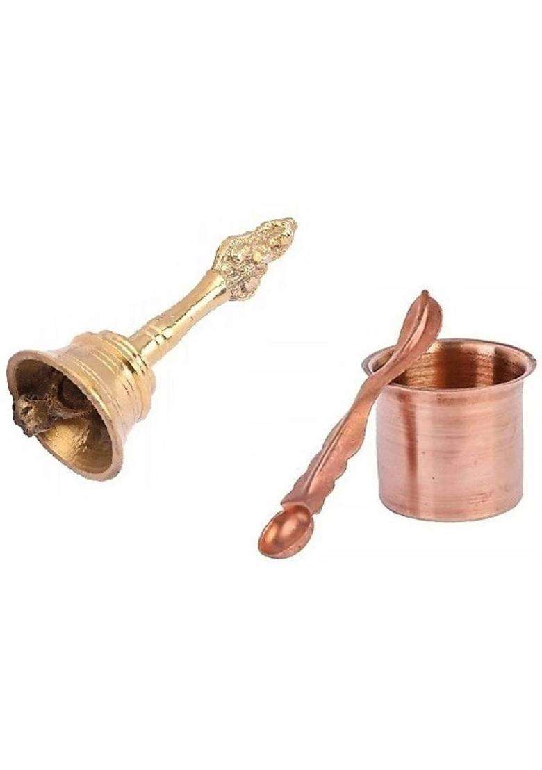 Navyaksh Pure Copper Panchapatra Set Size-1 & Size 2 Kalash (Brown) - Indya