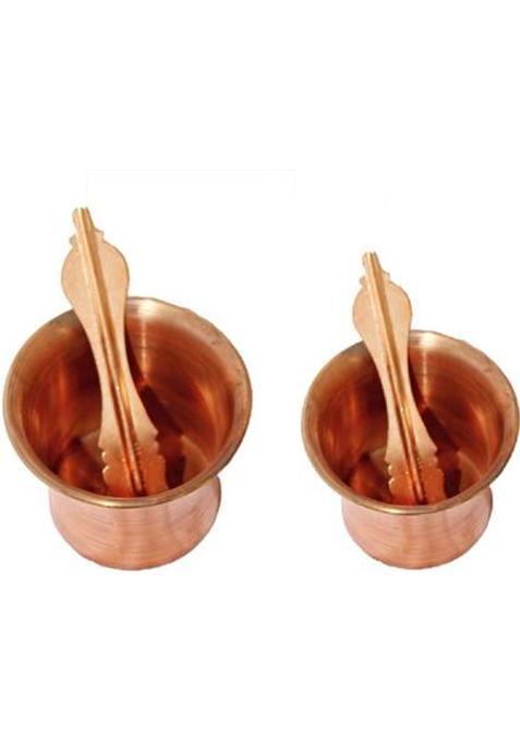 Navyaksh Pure Copper Panchapatra Set Size-1 & Size 2 Kalash (Brown)