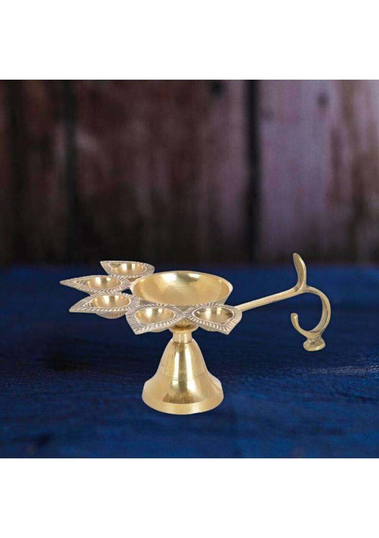 Sbbco Brass Panch Deepak Aarti Pancharti Diya For Diwai Panchdiya Table (Height 1.8 Inch) - Indya