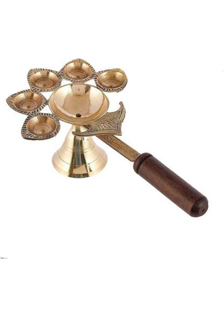 Sbbco Brass Panchmukhi Aarti Diya Jyoti Oil Puja Lamp Aarti Table (Height 3 Inch) - Indya