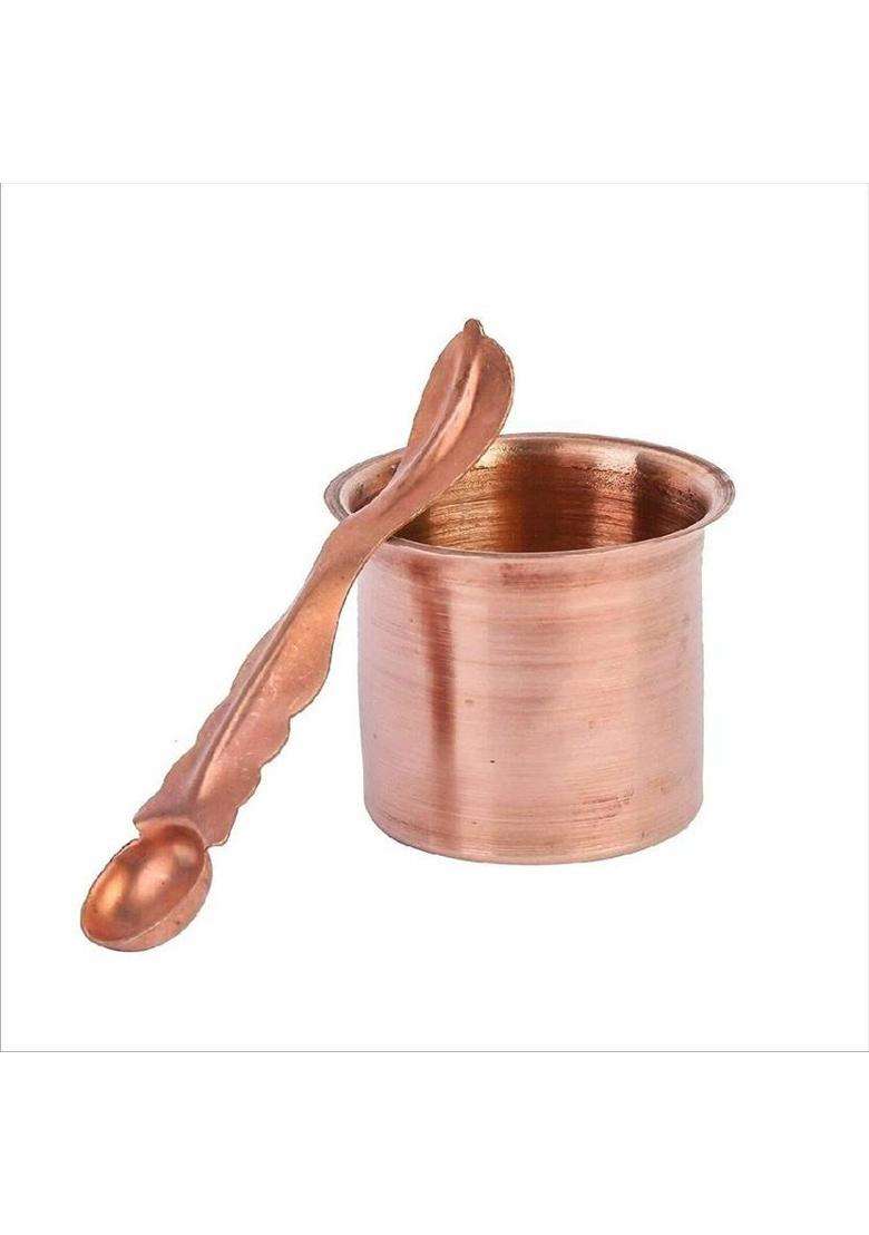 Aadiyogi 100% Pure Copper Panch Patra Kalash Glass With Spoon Panchapatra (Gold) - Indya
