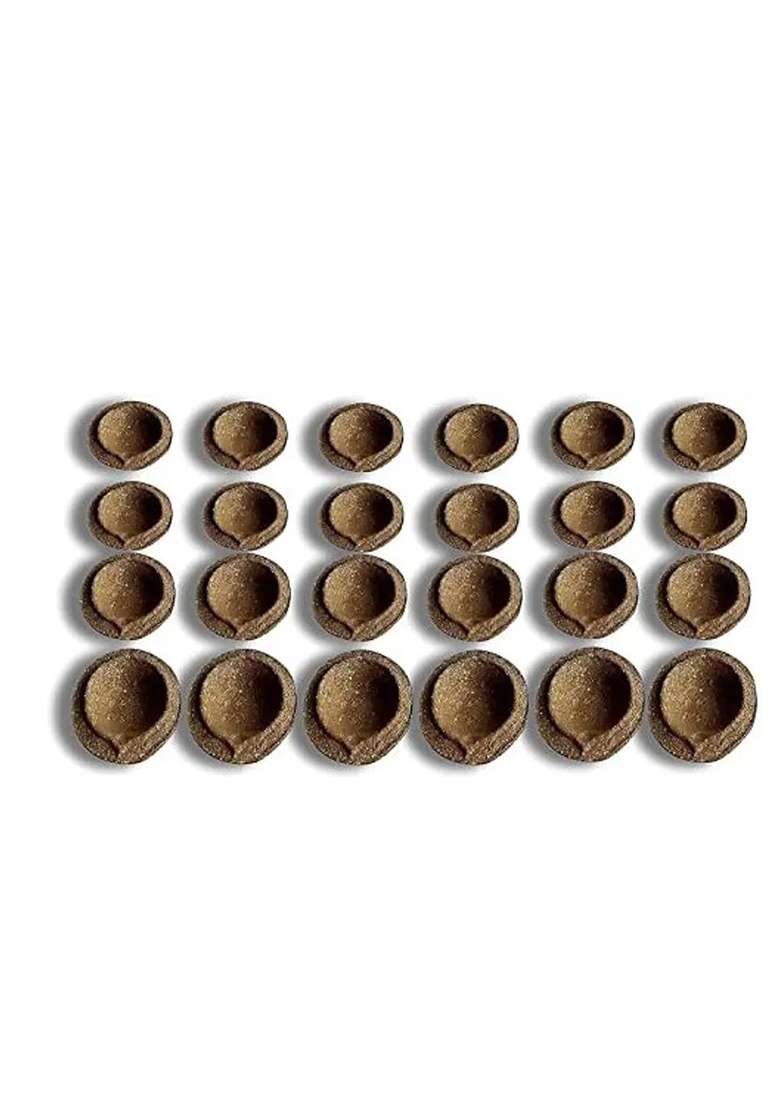 Cow Dung Diya 12 Mrsh Natural Desi Handmade Panchagavya Diyas/Vilakku/Deepam (Pack Of 12) Table (Height 0.7 Inch) - Indya