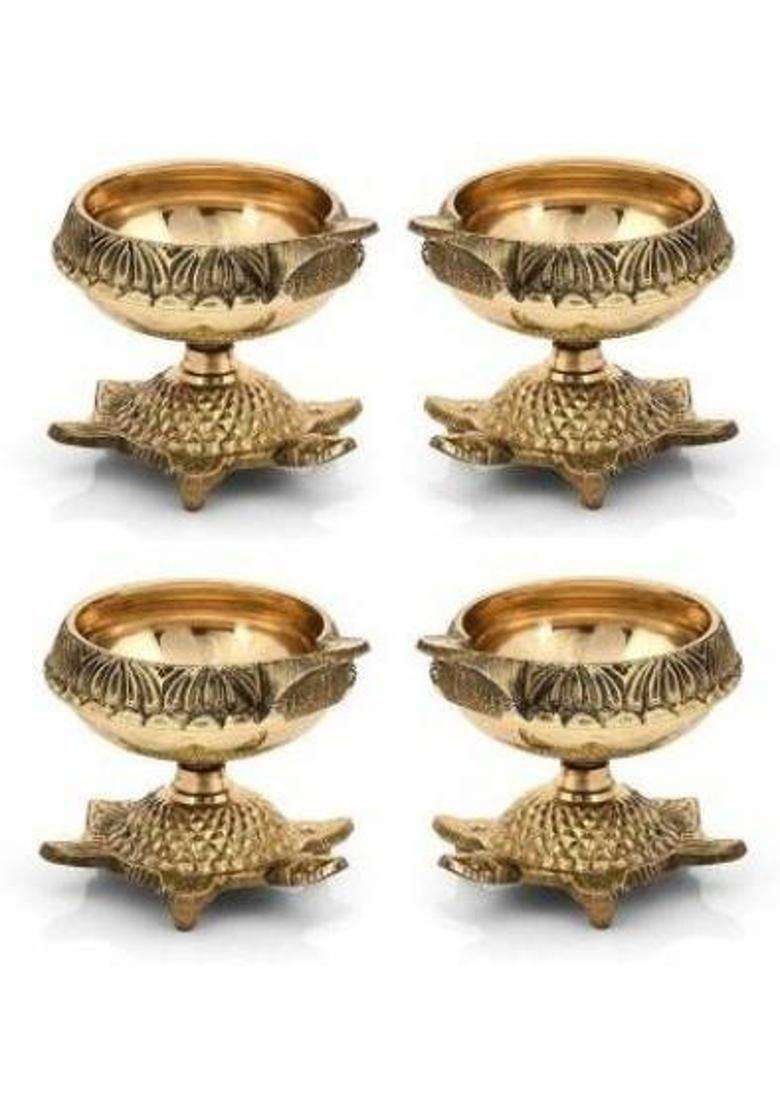Navyaksh 1 Pcs Classic Round Pure Brass Paro Pyali Diya (Pack Of 4) Table Set (Height 2.25 Inch) - Indya