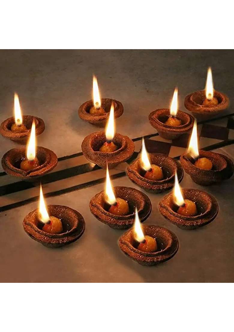 Dhenush Panchagavya Gobar Diya/Lamps Pottery (Pack Of 32) Table Diya (Height 2 Inch) - Indya