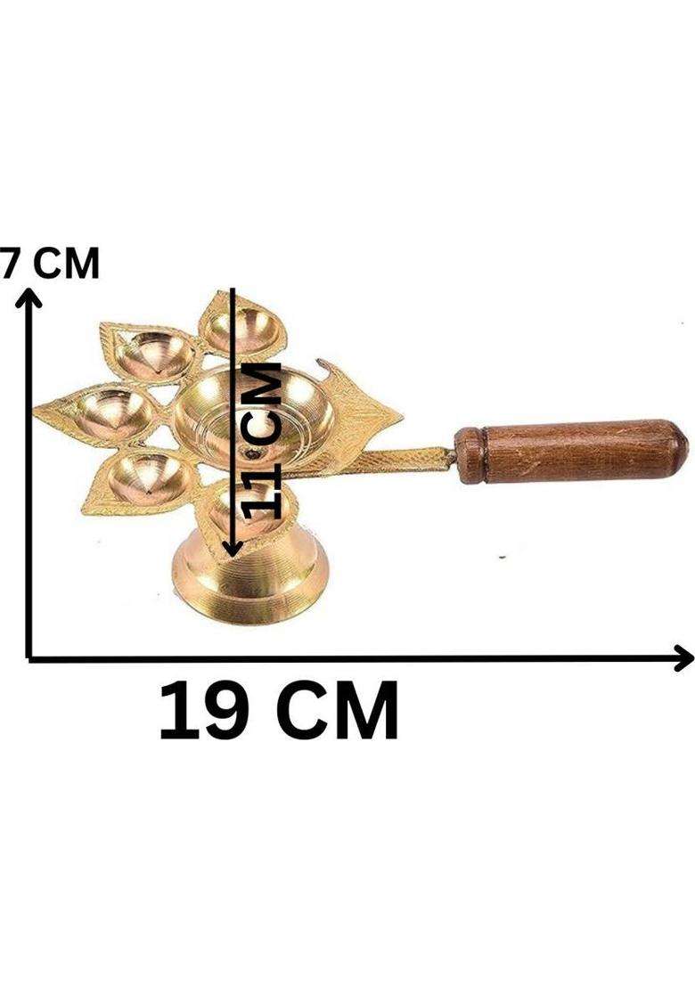 Sbbco Panch Arti Diya Pancharti Panchaarti Punch Mukhi Diya Deepak Brass Table (Height 3 Inch) - Indya
