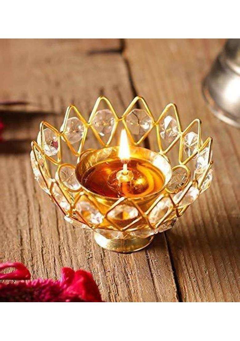 Pack Of 1Puja Diya Navyaksh Small Brass Table Stylish Akhand Pooja Purpose And Diwali (Height 2 Inch) - Indya