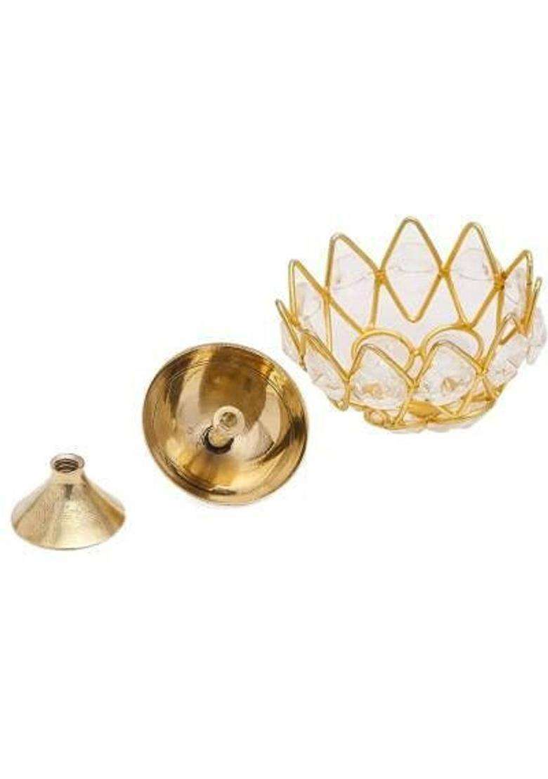 Pack Of 1Puja Diya Navyaksh Small Brass Table Stylish Akhand Pooja Purpose And Diwali (Height 2 Inch) - Indya