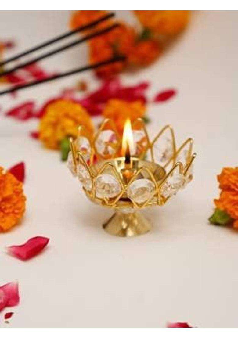 Pack Of 1Puja Diya Navyaksh Small Brass Table Stylish Akhand Pooja Purpose And Diwali (Height 2 Inch) - Indya