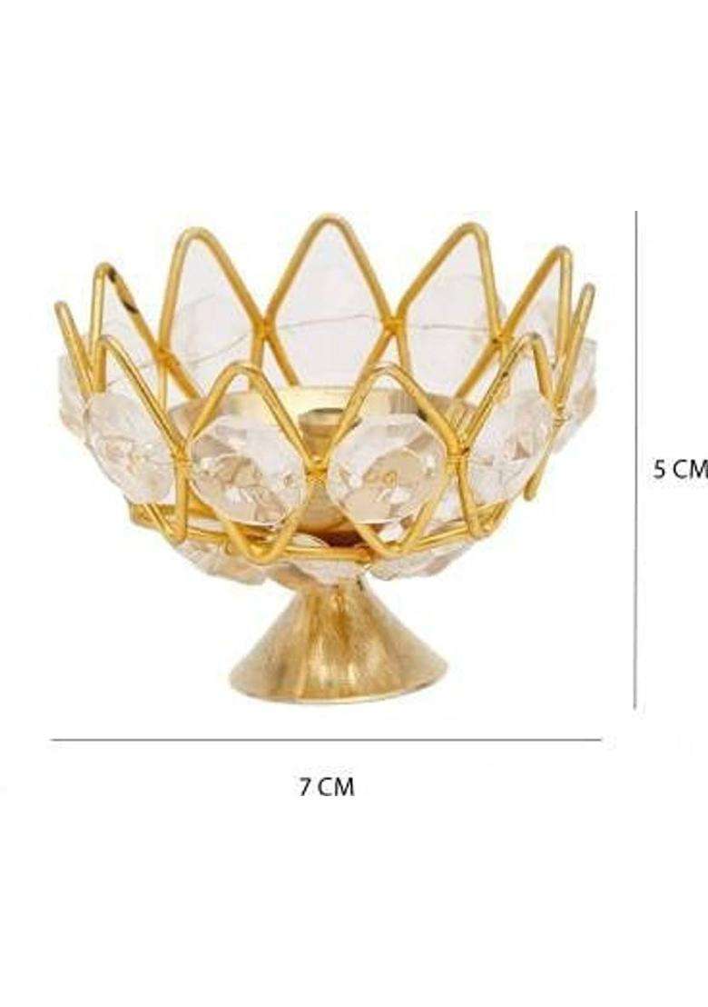 Pack Of 1Puja Diya Navyaksh Small Brass Table Stylish Akhand Pooja Purpose And Diwali (Height 2 Inch) - Indya