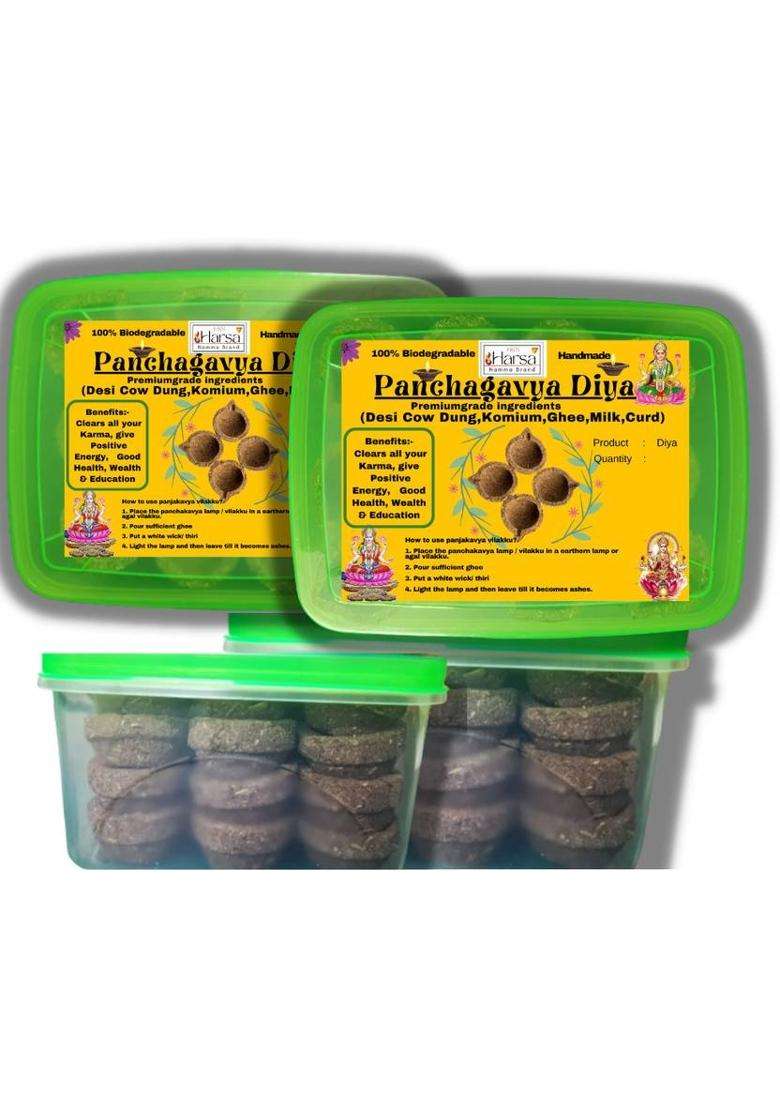 Harsa Namma Brand Panchagavya Vilakku Pack Of 30Panchakavya Gobar DiyaDeepamVilakku Cow Dung (Pack 30) Table Diya (Height 1 Inch) - Indya