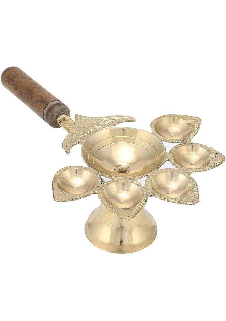 Sbbco Brass Panch AartiPanchmukhi Diya BrassDiya With HandlePanch Aarti Table (Height 3 Inch) - Indya