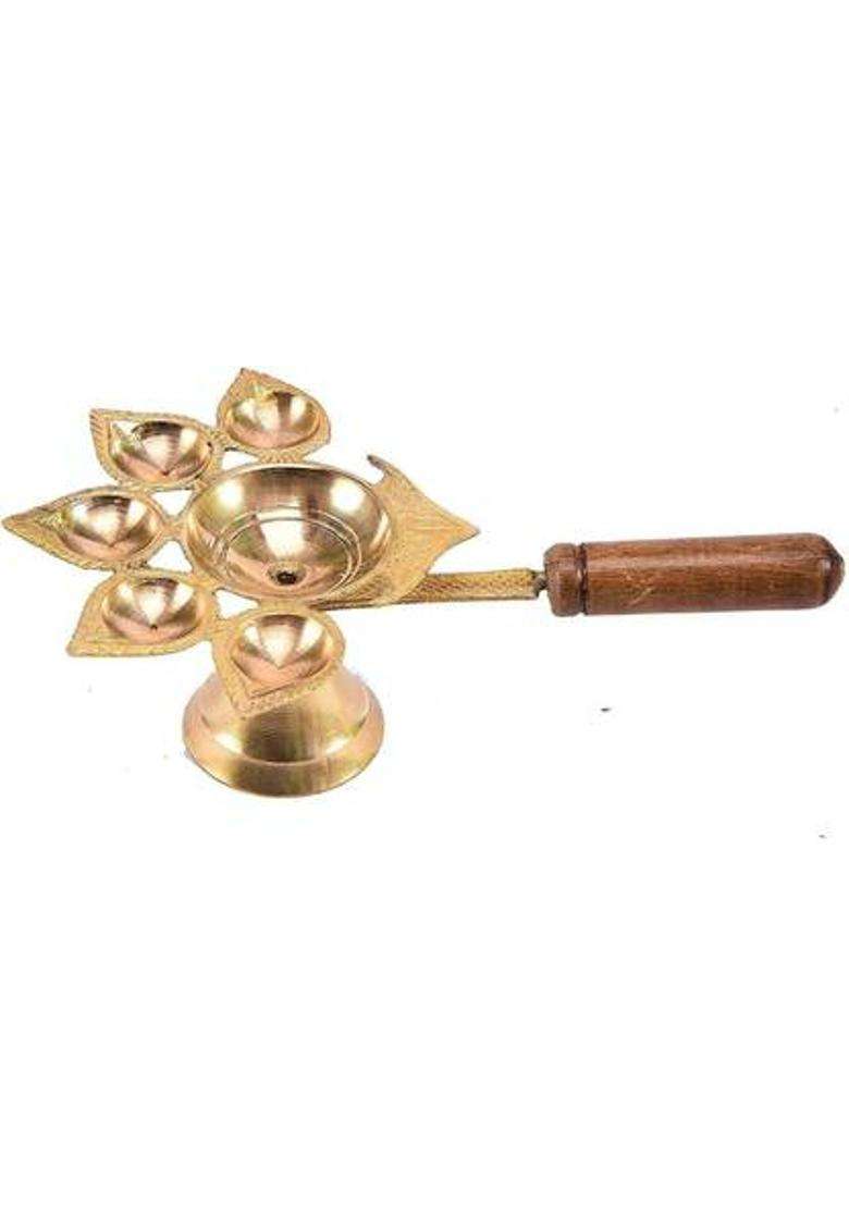Sbbco Brass Panch AartiPanchmukhi Diya BrassDiya With HandlePanch Aarti Table (Height 3 Inch) - Indya