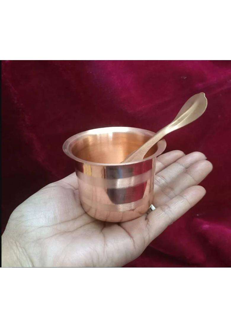 Puchchi Punch Patra Spoon With Small Size Panch Copper Kalash (Brown) - Indya