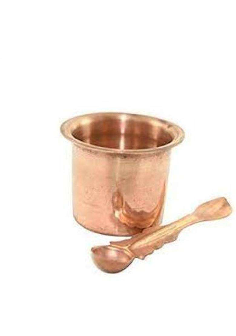 Puchchi Punch Patra Spoon With Small Size Panch Copper Kalash (Brown) - Indya