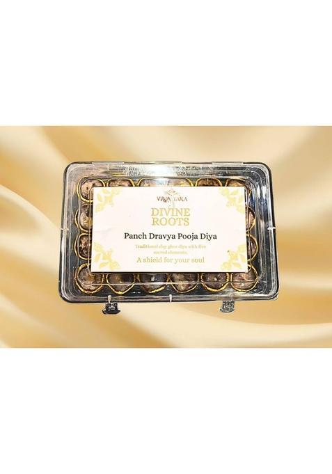 Divine Roots 24 Panch Dravya Wax Free Clay Ghee Diyas Pottery (Pack Of 24) Table Diya Set (Height: 1 Inch)