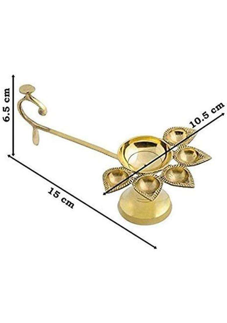 Navyaksh Pure Brass Panch Deepak Aarti Oil Lamp For Pooja Mandir Handmade Decorative Cam Table Diya Set (Height 3 Inch) - Indya