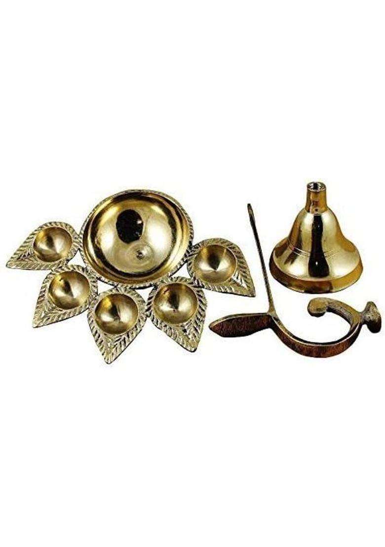 Navyaksh Pure Brass Panch Deepak Aarti Oil Lamp For Pooja Mandir Handmade Decorative Cam Table Diya Set (Height 3 Inch) - Indya