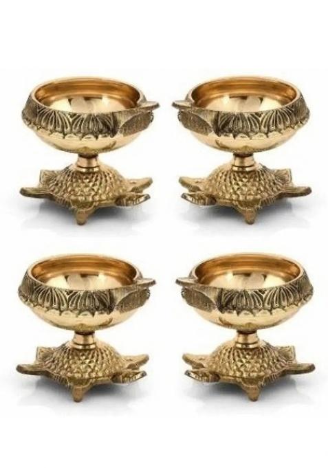 Navyaksh 1 Pcs Classic Round Pure Brass Paro Pyali Diya (Pack Of 4) Table Set (Height 2.25 Inch)