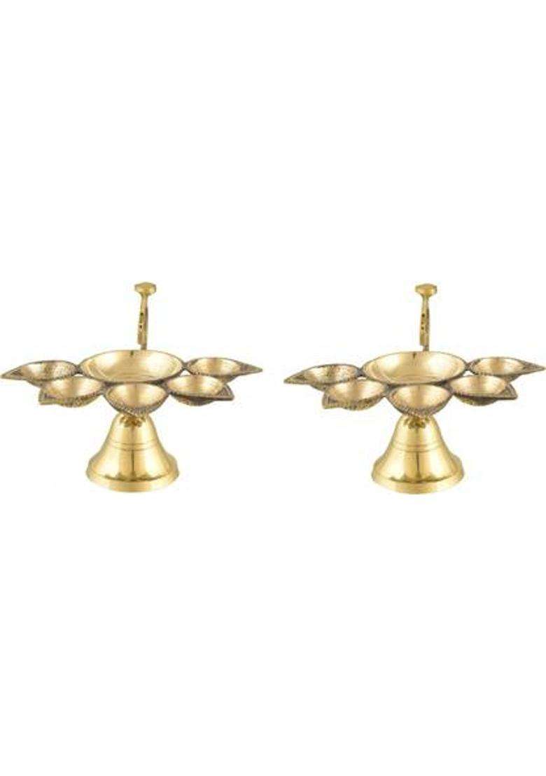 Pack Of 2 Diya Navyaksh Borosil Diwali Akhand Medium Brass Table Set (Height 2.9 Inch) - Indya