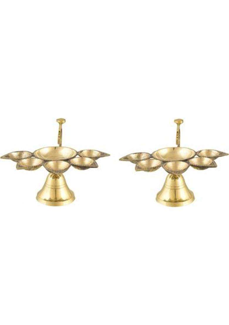 Pack Of 2 Diya Navyaksh Borosil Diwali Akhand Medium Brass Table Set (Height 2.9 Inch) - Indya