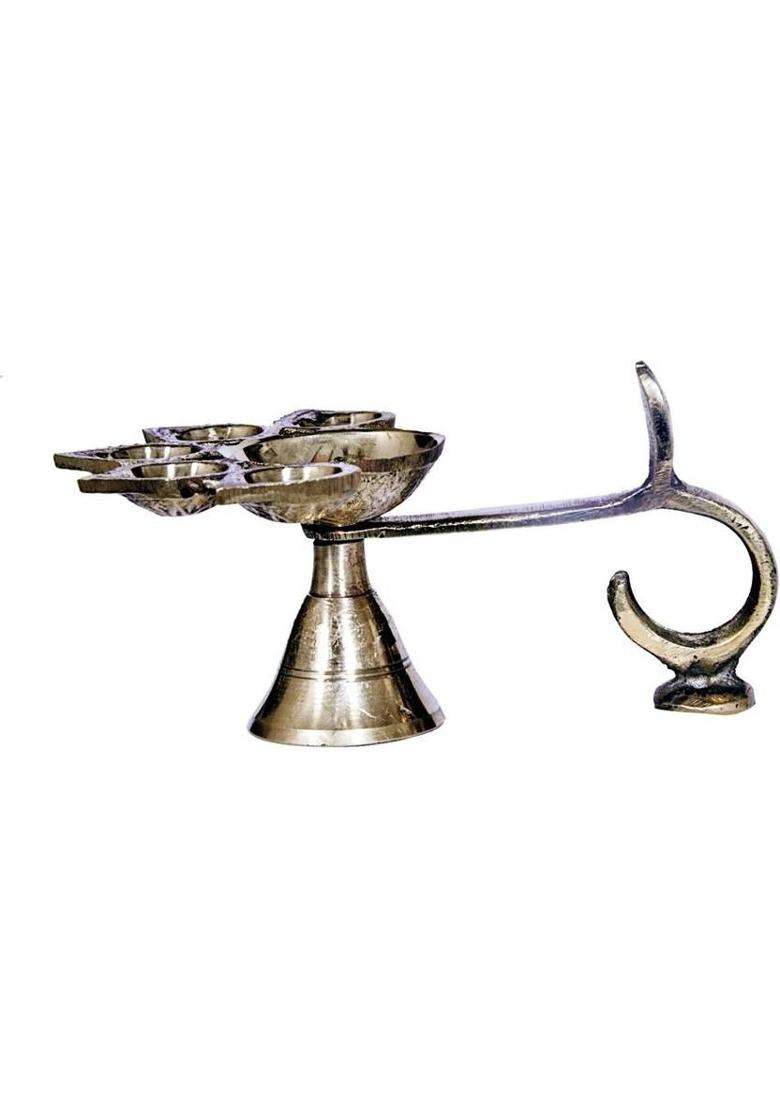 Jy Panch Aarti Brass Table Diya (Height 3 Inch) - Indya