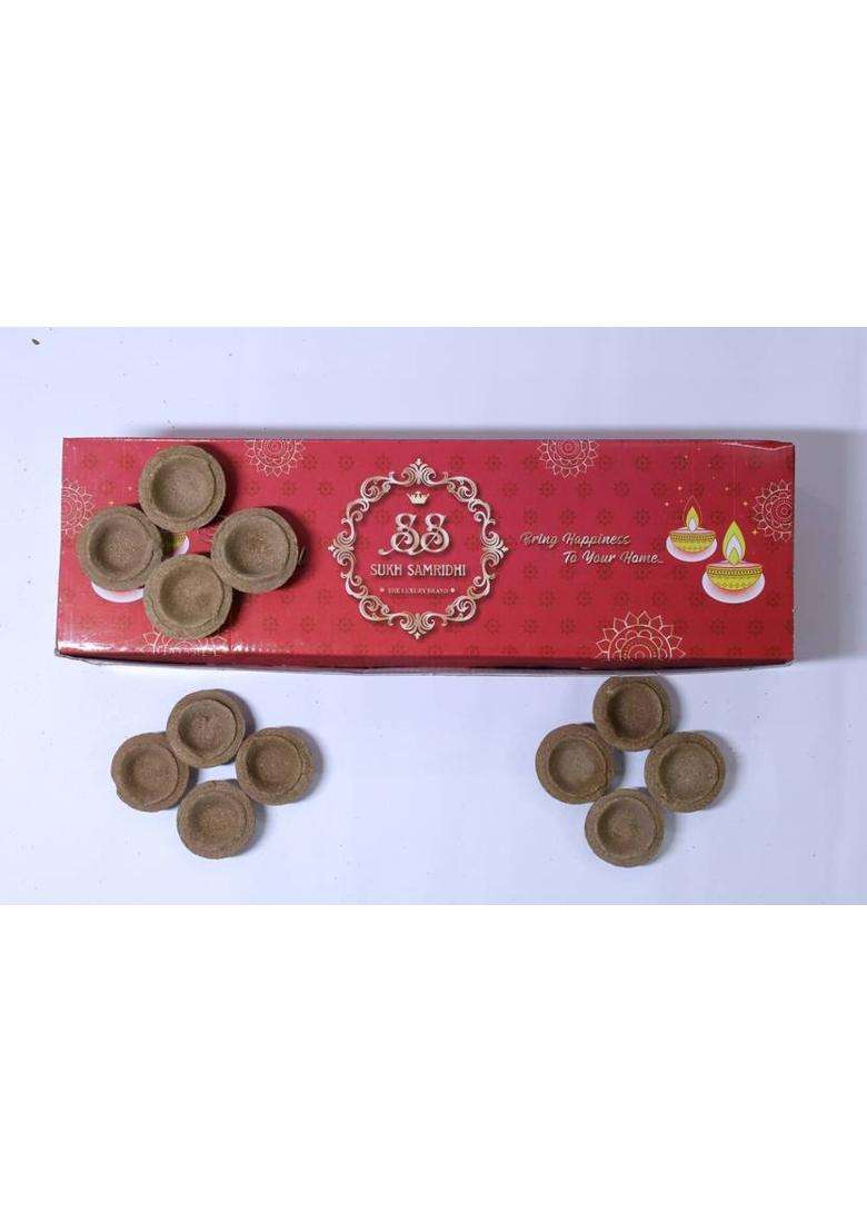 Sukhsamridhi Panchgavya Diya Set Cow Dung (Pack Of 100) Table (Height 1 Inch) - Indya