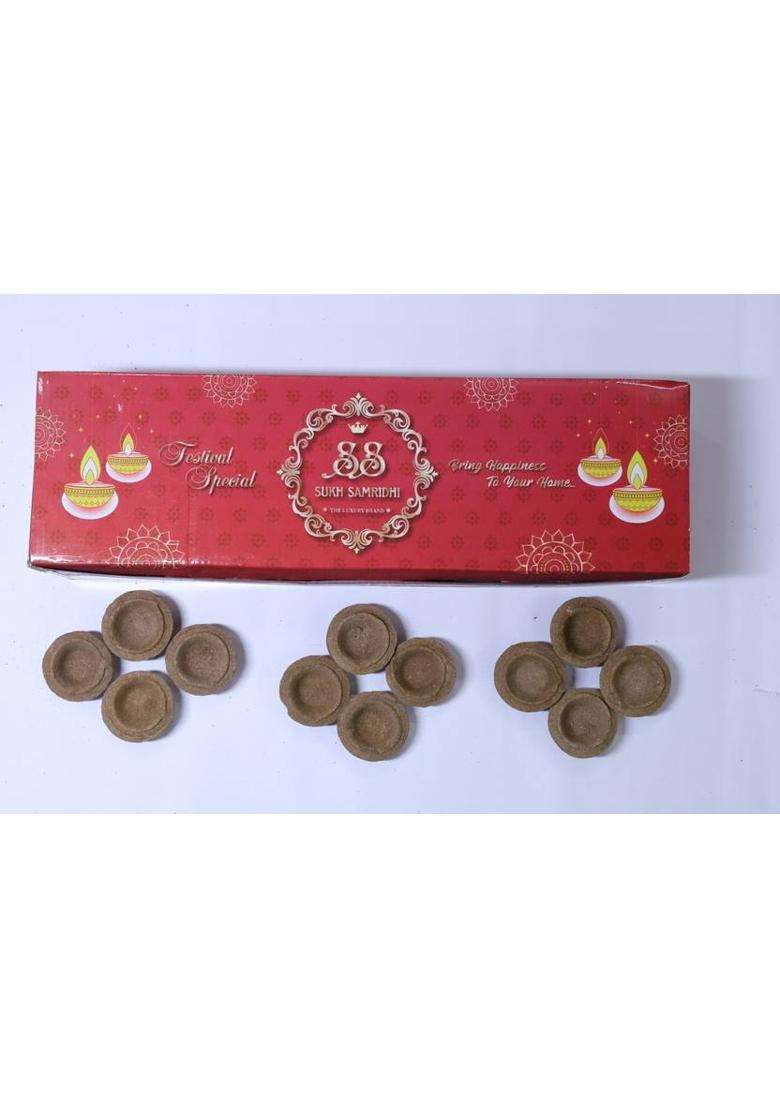 Sukhsamridhi Panchgavya Diya Set Cow Dung (Pack Of 100) Table (Height 1 Inch) - Indya