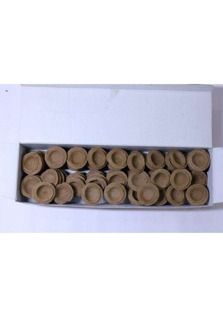 Sukhsamridhi Panchgavya Diya Set Cow Dung (Pack Of 100) Table (Height 1 Inch) - Indya