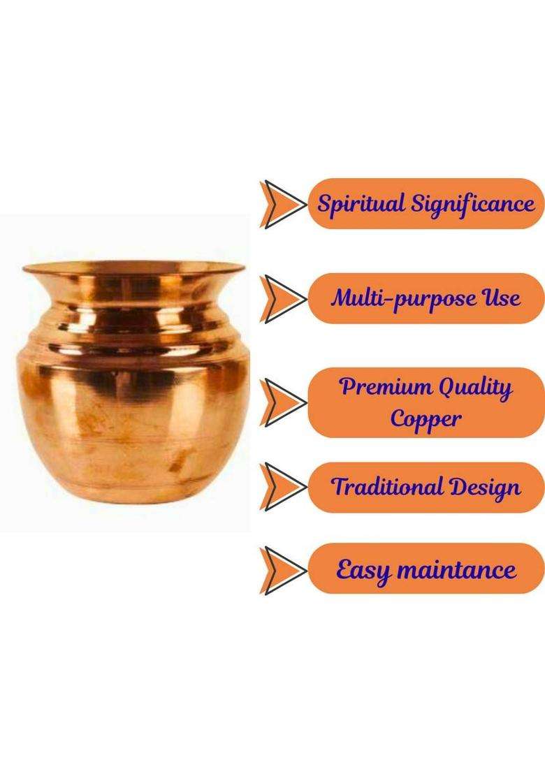 Sri Seenivas Traders Pure Copper Achaman Set Panchapatra With Spoon & Plate For Pooja Kalash (Brown) - Indya