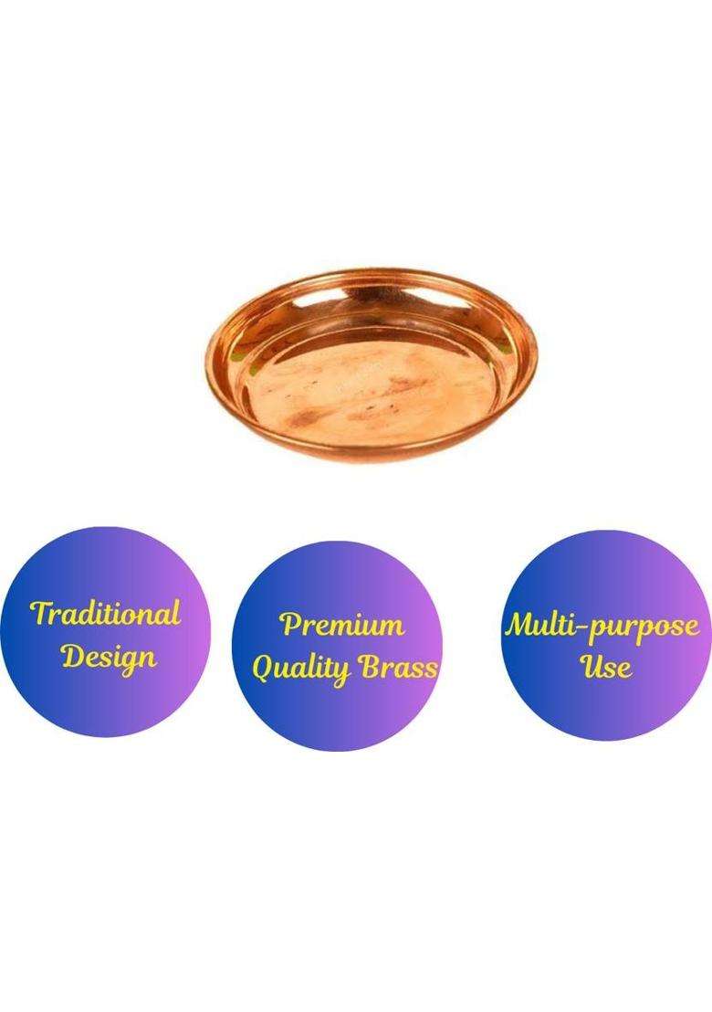 Sri Seenivas Traders Pure Copper Achaman Set Panchapatra With Spoon & Plate For Pooja Kalash (Brown) - Indya